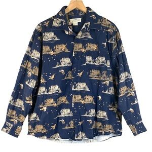 Men’s Vintage 90s Natural Issue Navy Blue Long Sleeve Button Up Size Large